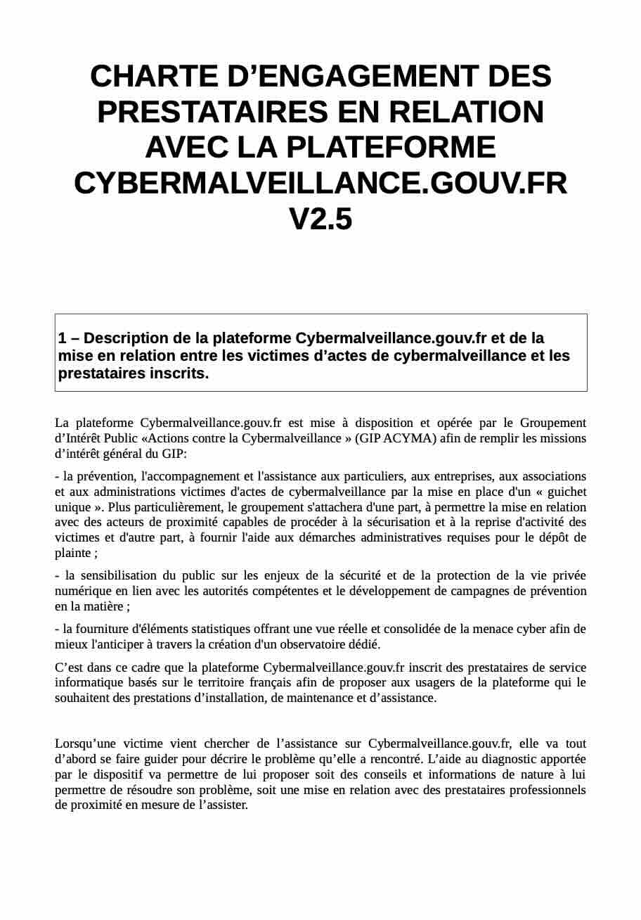 Charte d’engagement des prestataires