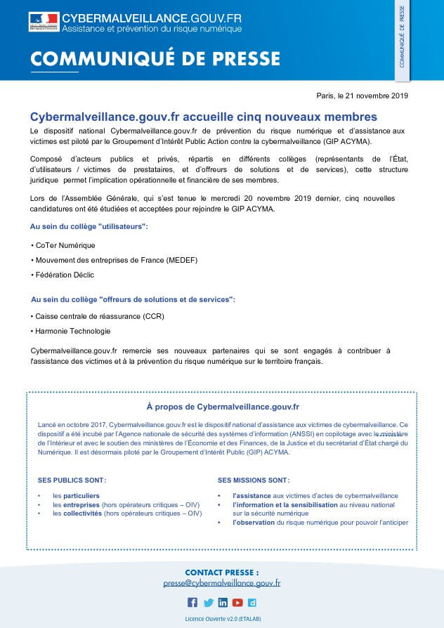 Communiqué accueil nouveaux membres