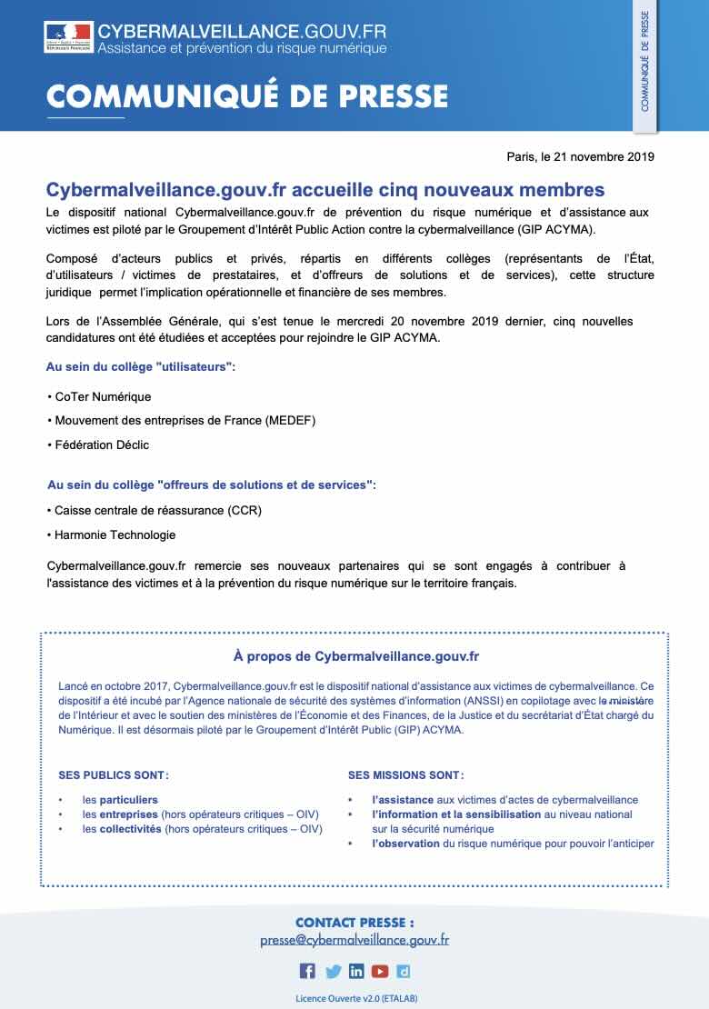 Communiqué accueil nouveaux membres