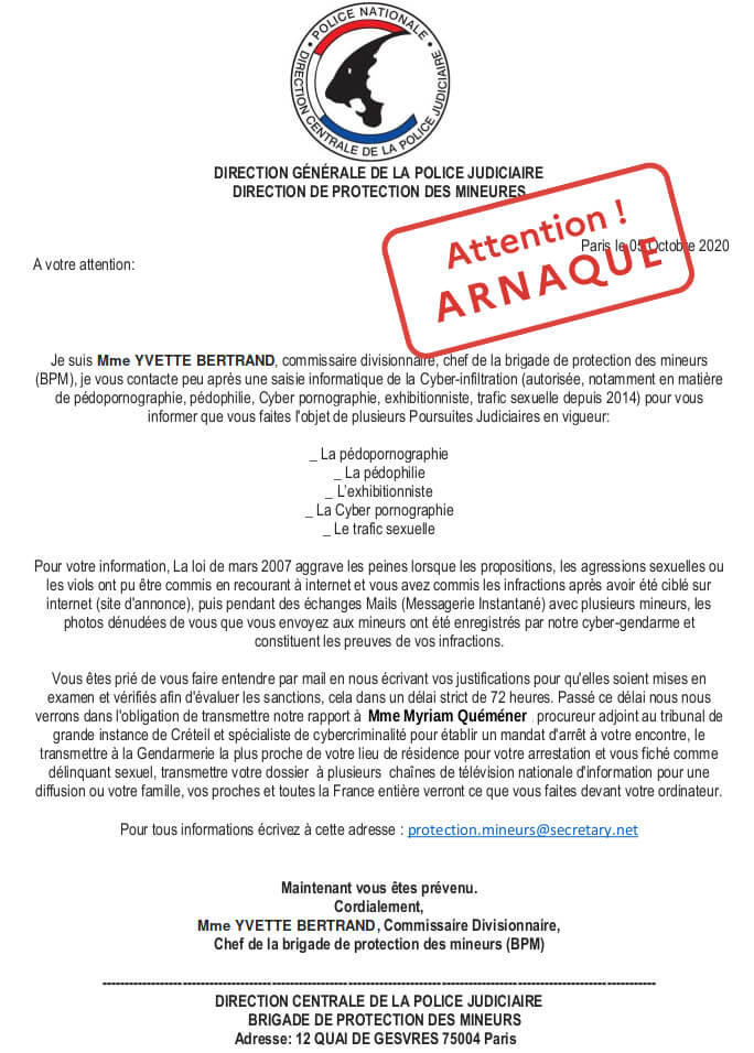 arnaque mail police judiciaire