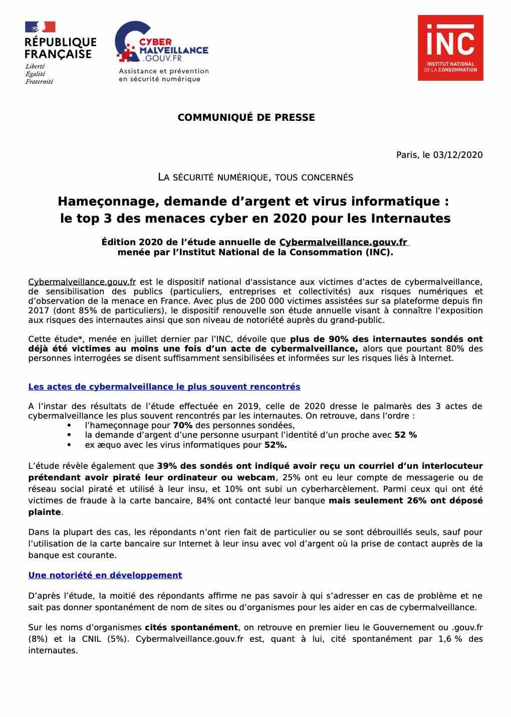 Communiqué du 3 décembre 2020