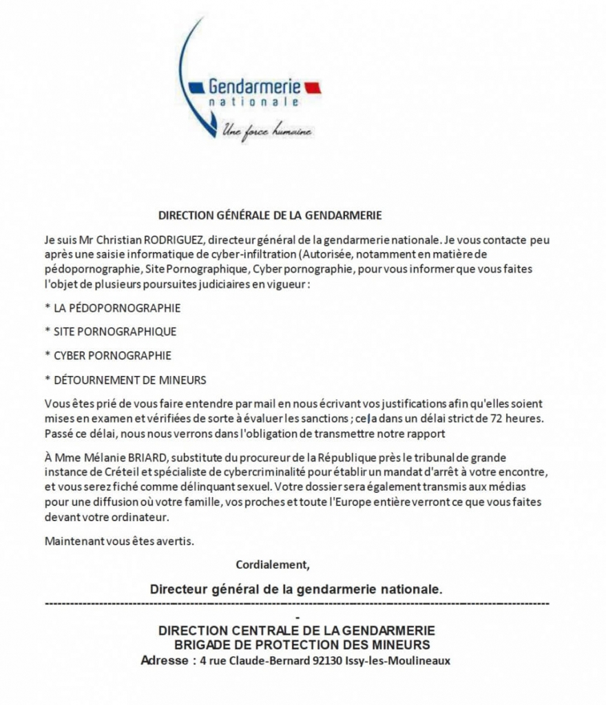 mail frauduleux gendarmerie