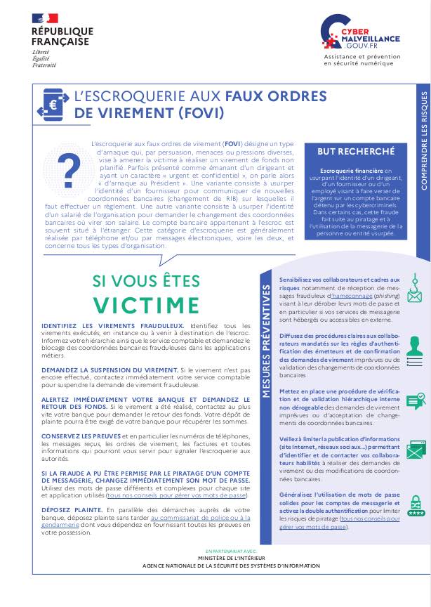 L'escroquerie aux faux ordres de virement (FOVI)