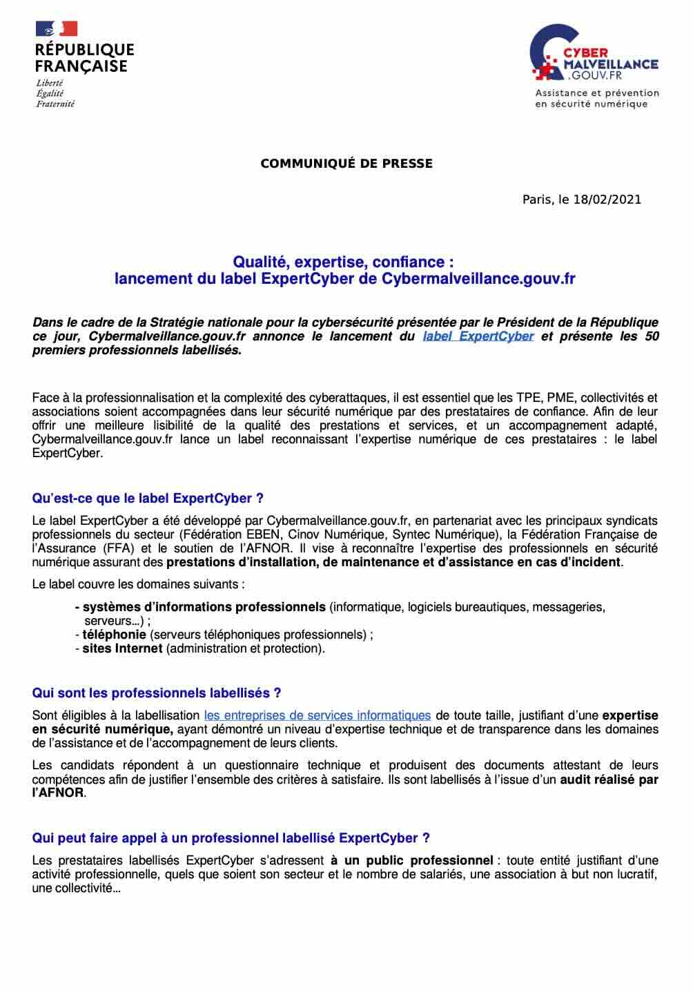 Communiqué 18/02/2021