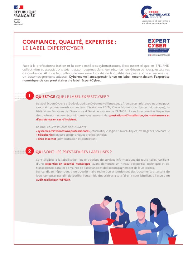 Plaquette de présentation du Label ExpertCyber