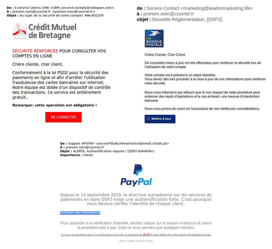 Exemples de messages frauduleux reçus par e-mail - Hameçonnage bancaire