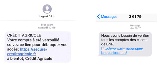 Exemples de SMS malveillants - hameçonnage bancaire