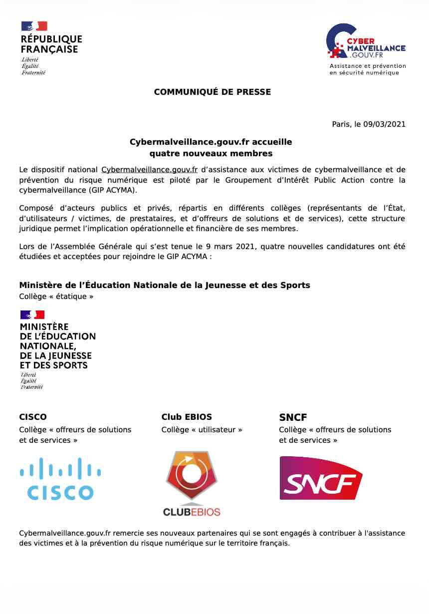 Communiqué 9/03/2021