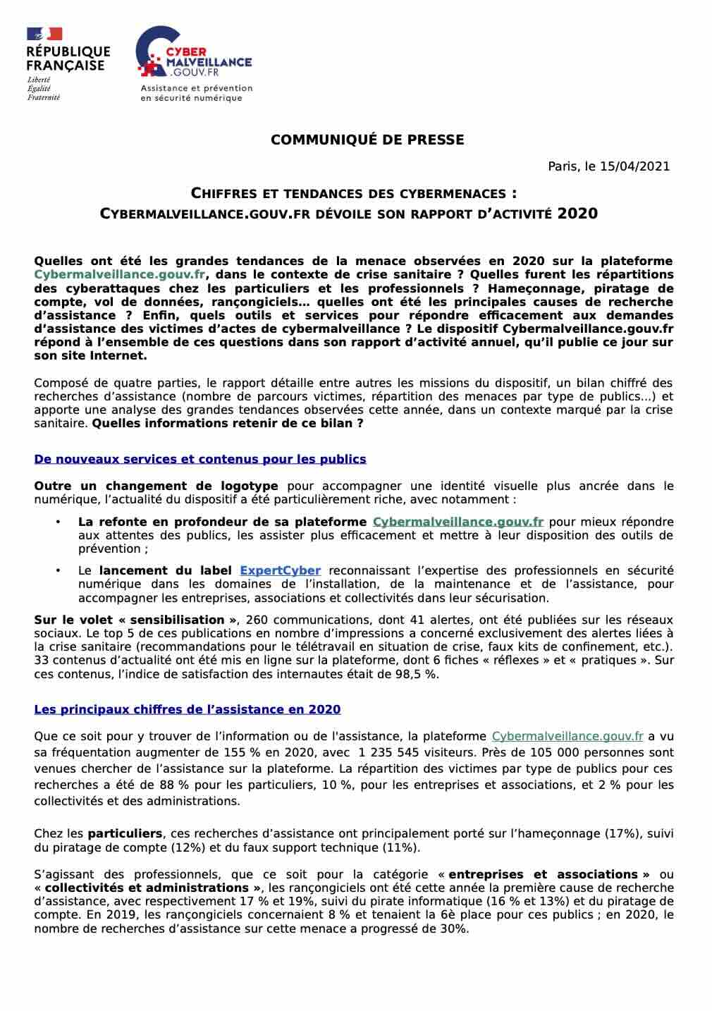 Communiqué 15/04/2021