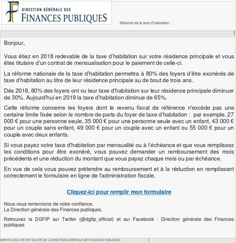 Fausse annonce de remboursement taxe d'habitation
