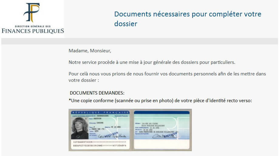 Fausse demande d'informations personnelles pour la mise à jour de dossier