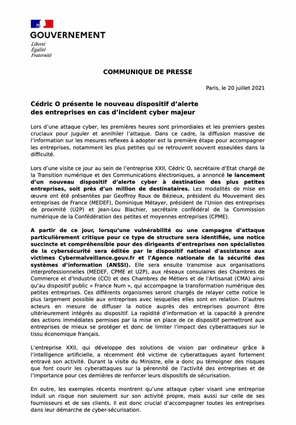Communiqué 20.07.2021