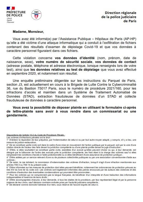 BL2C - lettre plainte SI-DEP AP-HP
