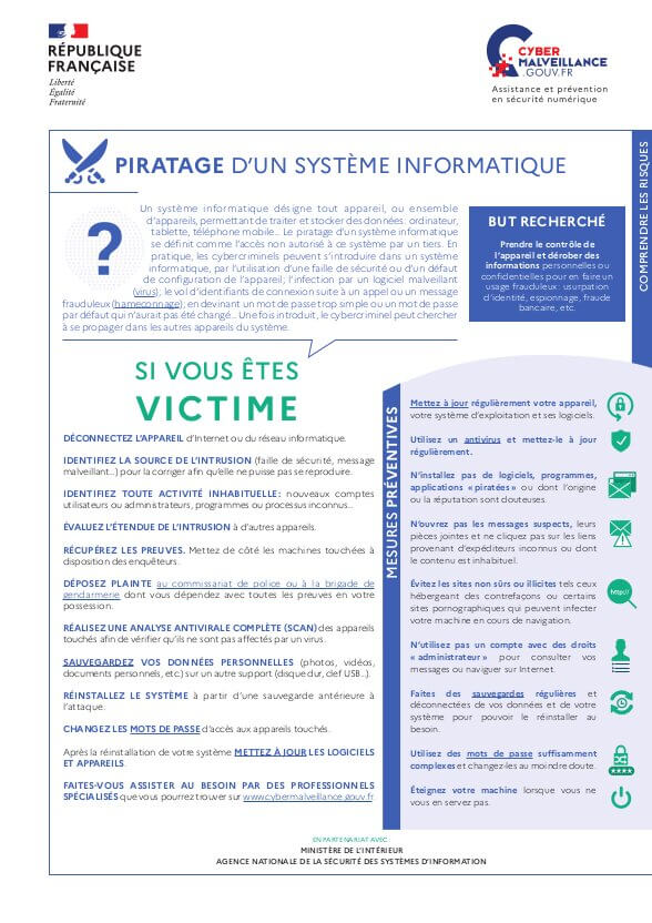 Le piratage d'un système informatique (particuliers)