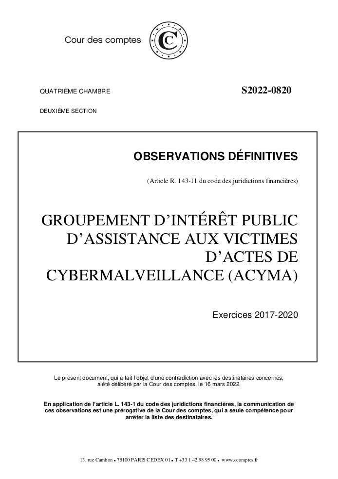 Observations définitives de la Cour des comptes