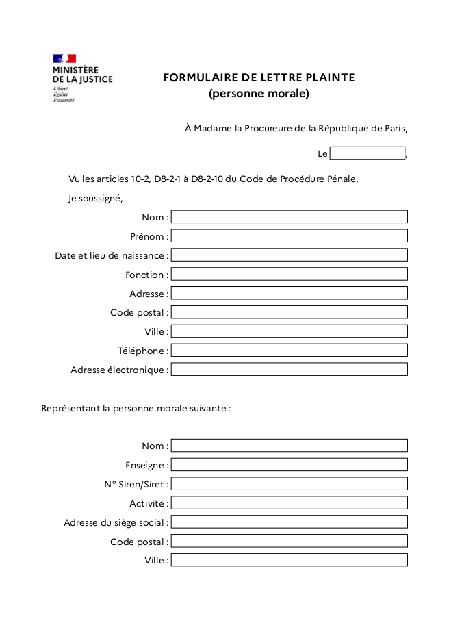 Lettre plainte électronique Qakbot (Personne morale)