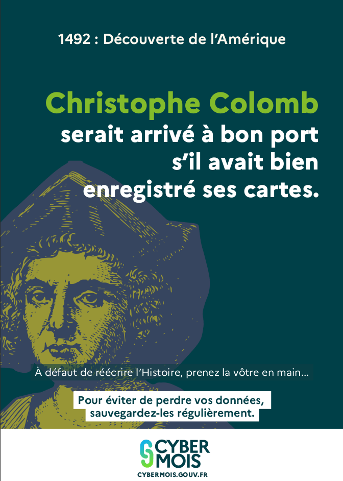 Affiche Christophe Colomb de la campagne Cybermois 2025