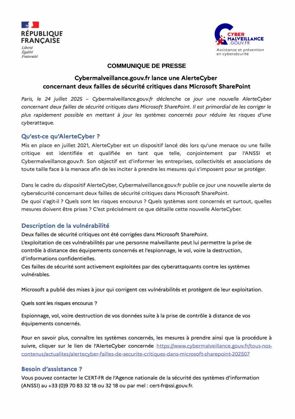 Communiqué 24/07/2025