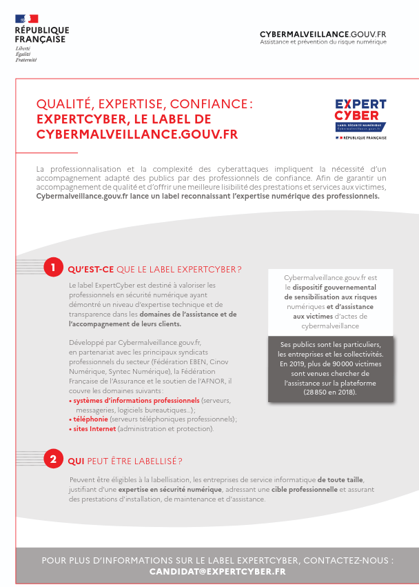 Plaquette de présentation du Label ExpertCyber