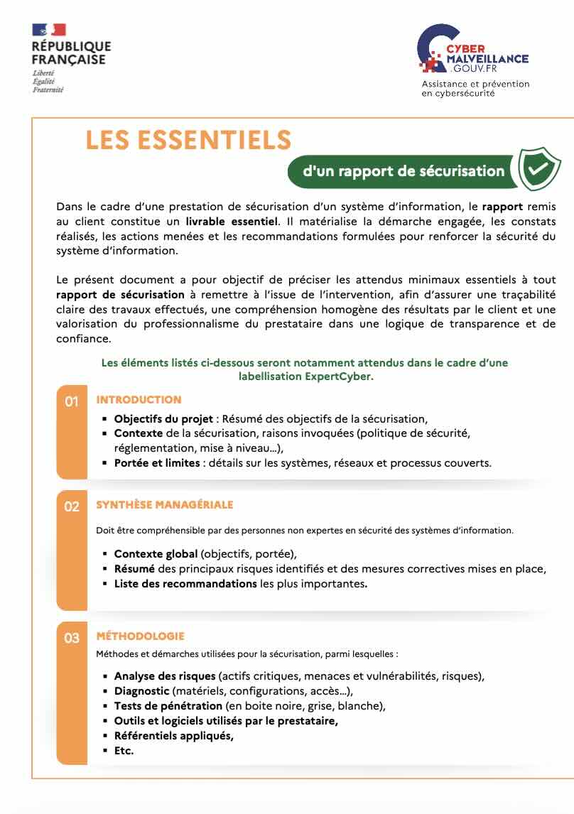Rapport de sécurisation