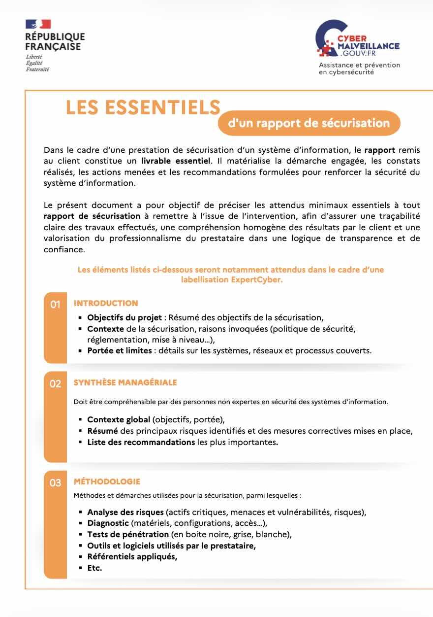 Rapport de sécurisation