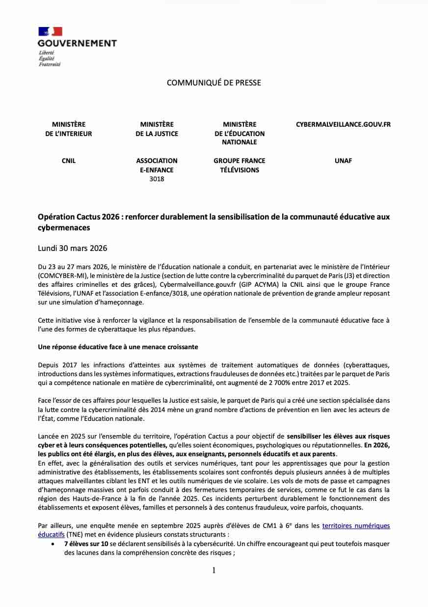 Communiqué 30/03/2026