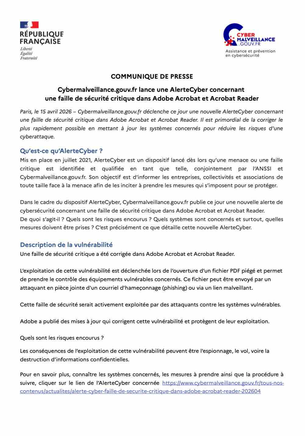 Communiqué 16/04/2026