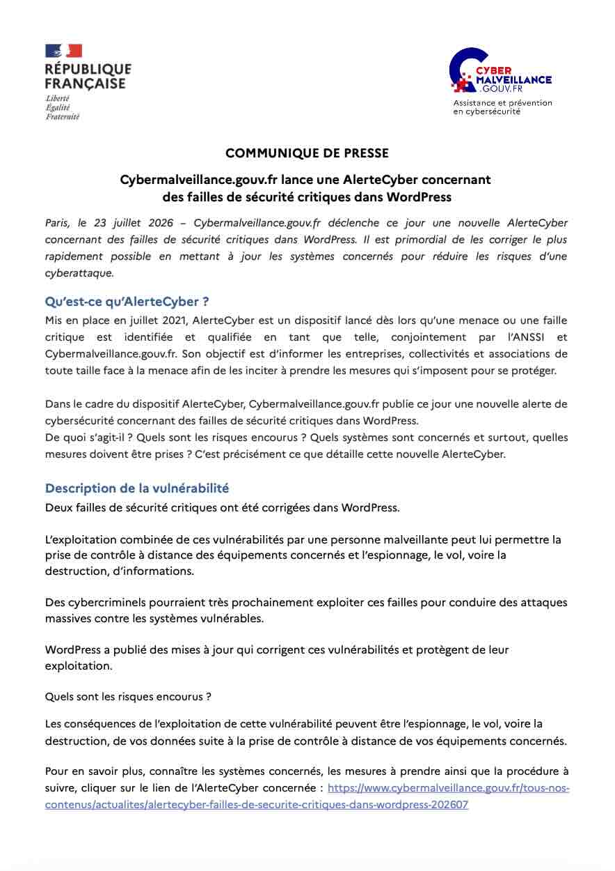 Communiqué 23/07/2026
