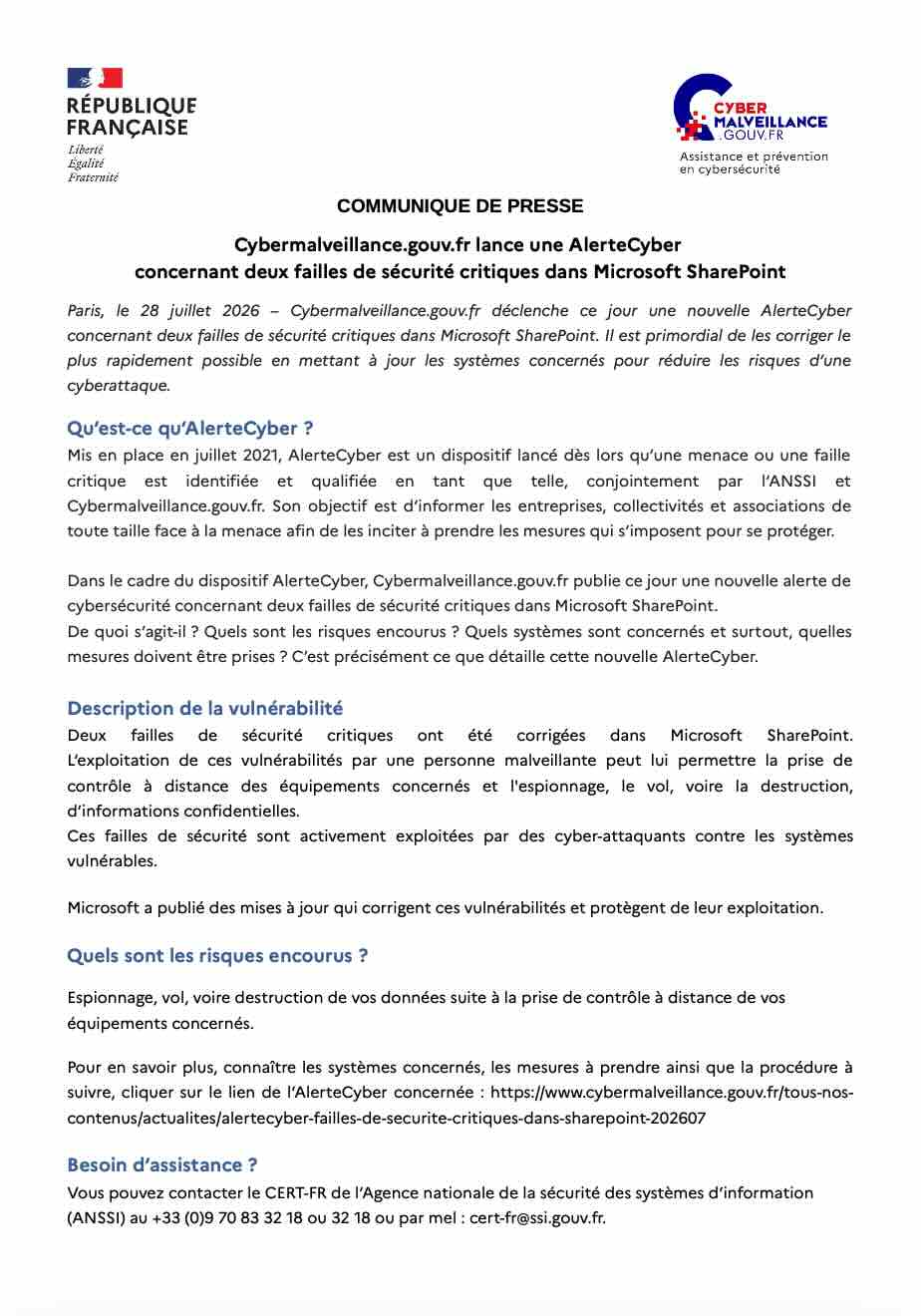 Communiqué de presse 28/07/2026