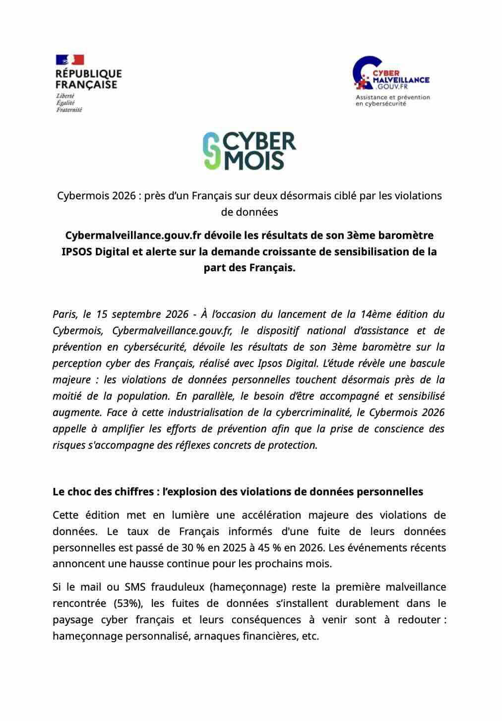 Communiqué 15/09/2026